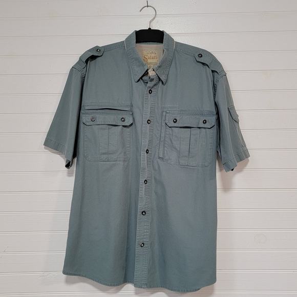Cabelas Safari Short Sleeve Shirt Mens Size Large Utility Outdoors Blue Pockets - Picture 1 of 7